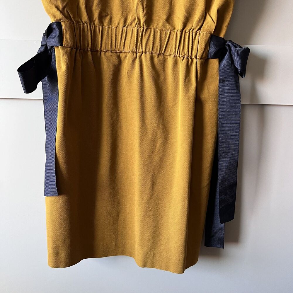 Zara Trafaluc‎ Mini Dress Womens XS Tan Yellow Short Sleeve Bow Tie Fit Flare - Picture 8 of 15